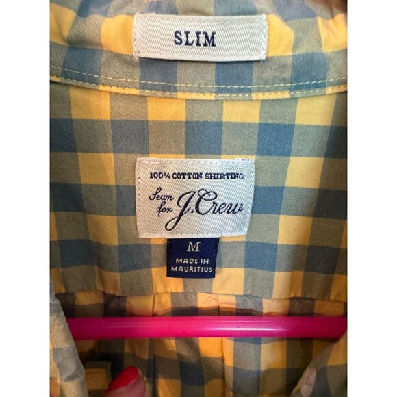 J.Crew Slim Fit Yellow Gray Checkered Gingham Cotton Button Up Shirt M Preppy - Picture 6 of 9